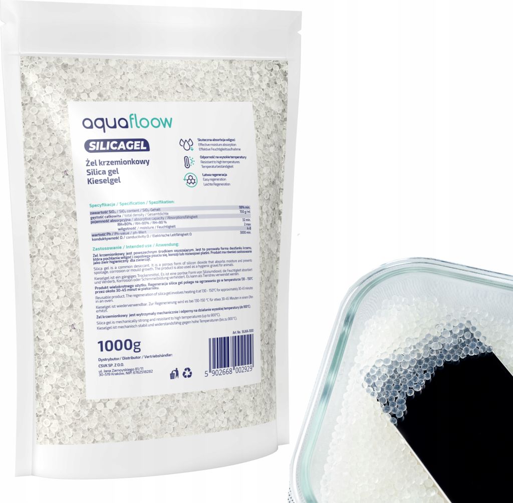 Aquafloow Silicagel zur Trocknung | Regenerierbares Silicagel | Trockenmittel in Form von Gelkugeln Kieselgel 1 KG (1000 g)