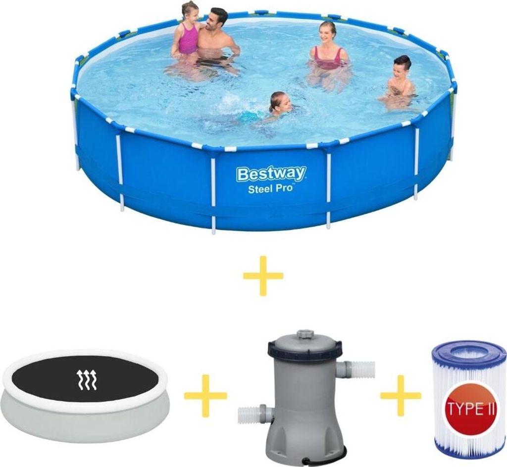 Bestway Pool - Steel Pro - 396 x 84 cm - Inklusive Solarsegel, Filterpumpe & Filter
