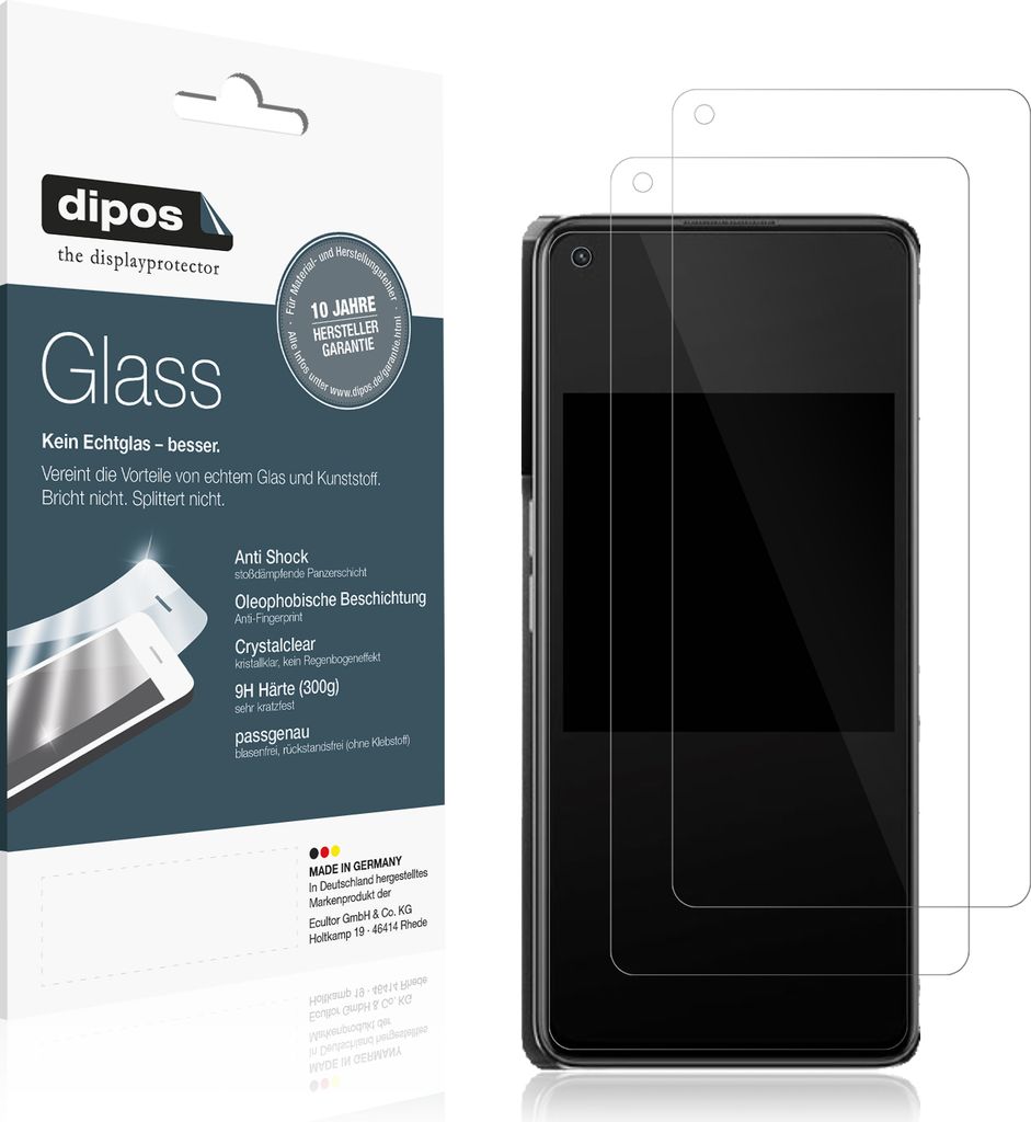 2x Schutzfolie für Oppo K10 Pro - Anti-Shock 9H Folie dipos Glass Kunststoffglas