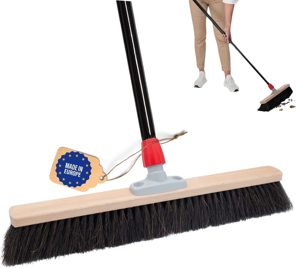 Novaliv Saalbesen 50 cm mit Stiel Borsten Rosshaarbesen besen fein mit stiel Ideal als Werkstattbesen Hallenbesen Industriebesen Hausbesen Naturhaa...