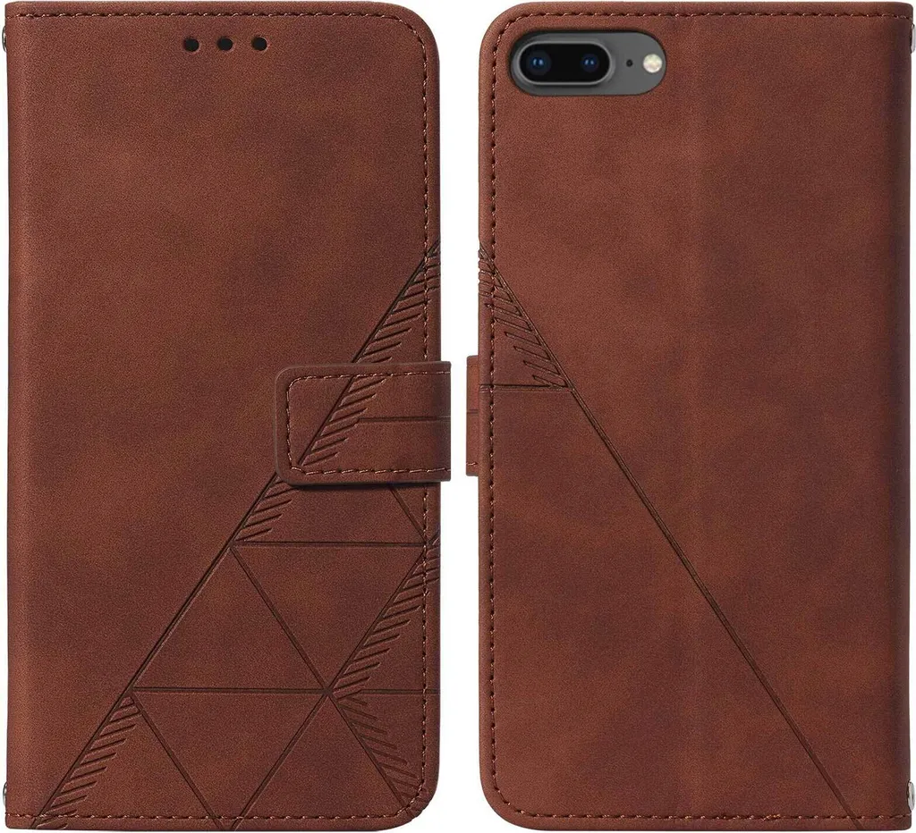 Custodia a Libro iPhone 8 Plus Pelle Marrone Goffrata con Supporto - 1