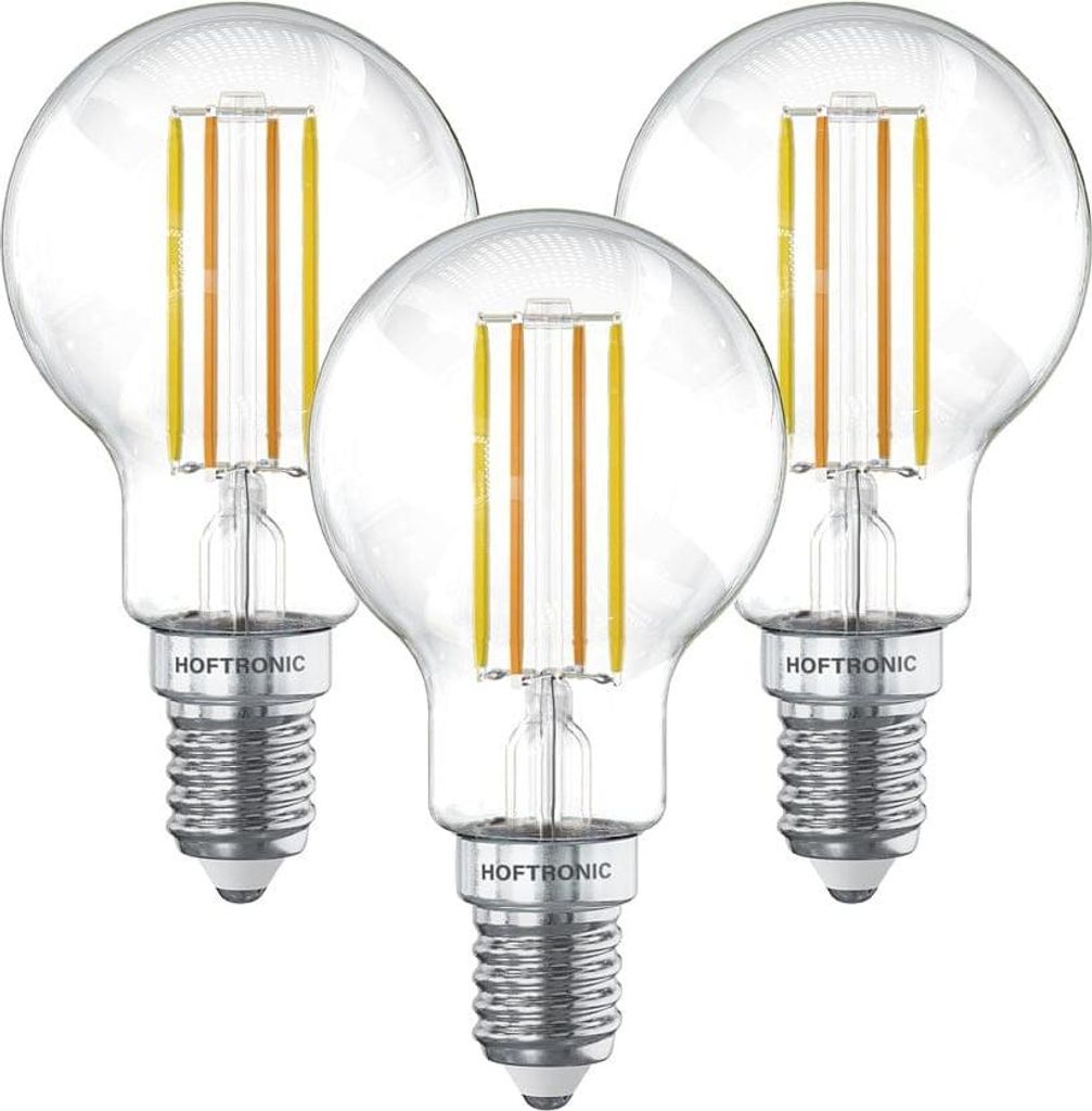 hoftronic Smart WiFi LED-Glühlampe E14 4,9W 470lm 1800-3000K dimmbar P45 Silberfassung 3er Set