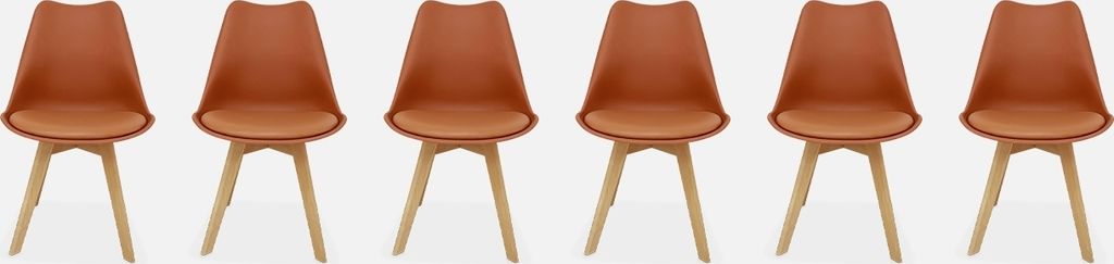 A row of six identical chairs.