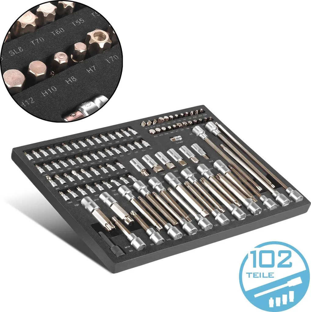 STAHLWERK Inserto Carrello Officina 102 Pezzi Set Chiavi e Bit CrV