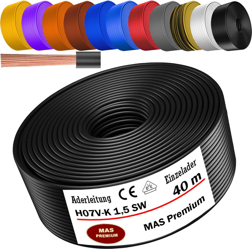 40m Aderleitung H07 V-K SW 1x1,5 mm² Schwarz Einzelader Produktbild 