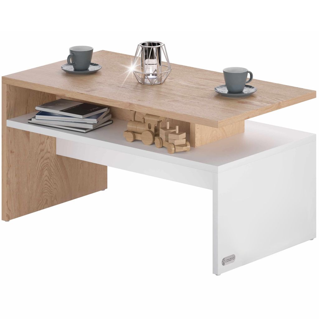 CASARIA® Couchtisch Holz Weiß Eiche mit Stauraum 95x55x50cm Produktbild 