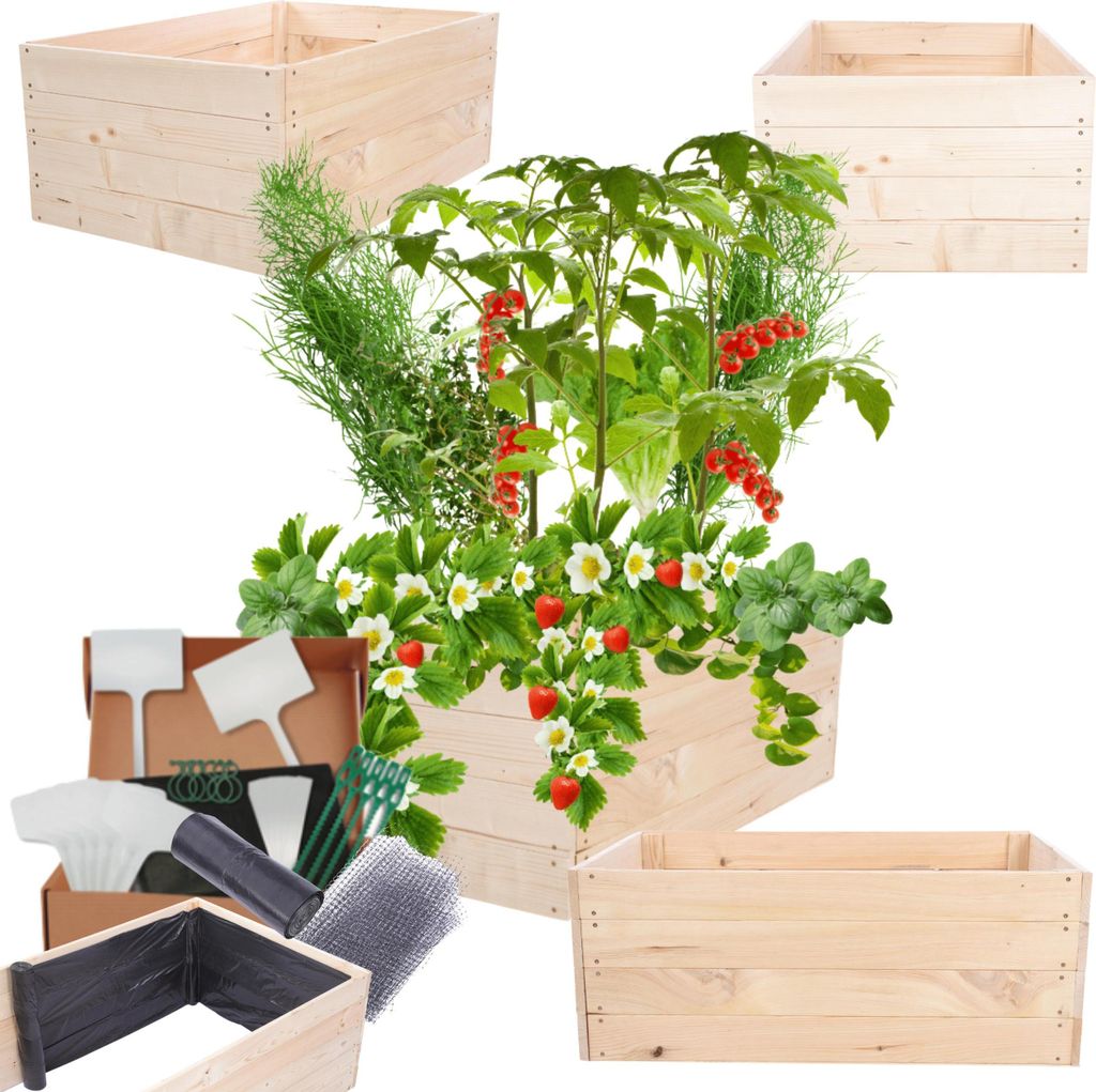 MODO24 Hochbeet Holz, Pflanzkasten, Massivholz, Kiefer, Kräuterbeet, Blumenkasten, Garten, Terrasse, 36x83x60 cm, Natur, ZP06