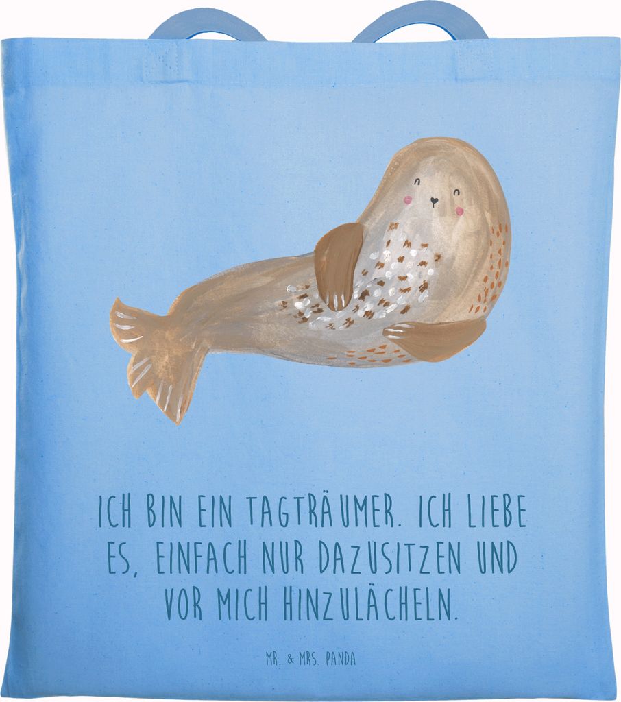Mr. & Mrs. Panda Stoffbeutel Robbe Lachen - Sky Blue - Geschenk, Ostsee, dokumententasche, Laptoptasche, Seehund, Tote Bag, Tasche, Strand, Schulta...