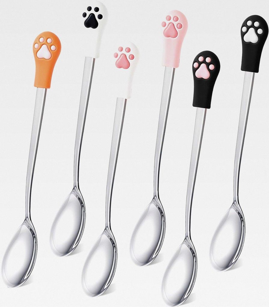 6 Stück Katzen Löffel Edelstahl, Katzenpfotenschaufel Katzenlöffel Hundelöffel Haustier Futter Löffel, Paw Cat Can Spoon Fütterungslöffel La...
