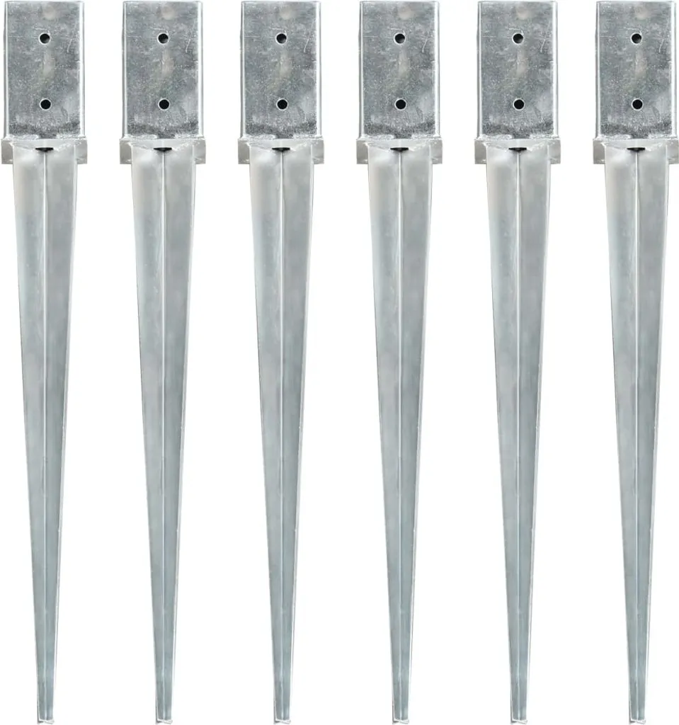 Ancres de Poteau en Acier Galvanisé 8x8x76 cm - Lot de 6 Piquets Fixation
