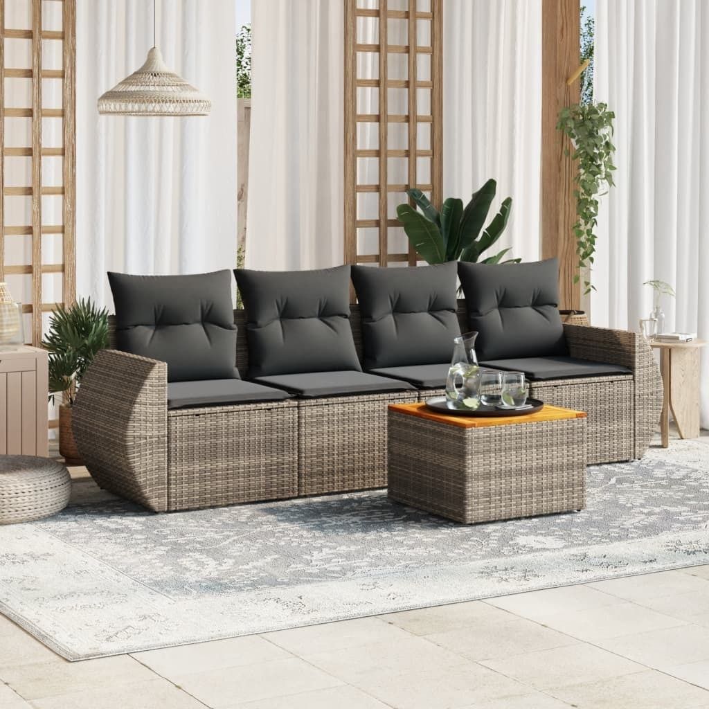Maison Exclusive - 5-tlg. Garten-Sofagarnitur mit Kissen Grau Poly Rattan