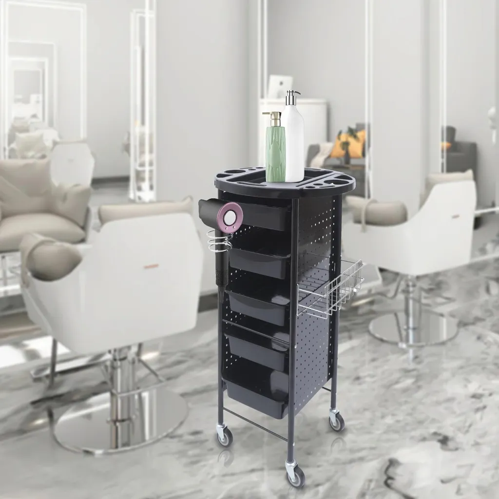 Chariot coiffeur avec surface galvanisée et structure fer haute qualité