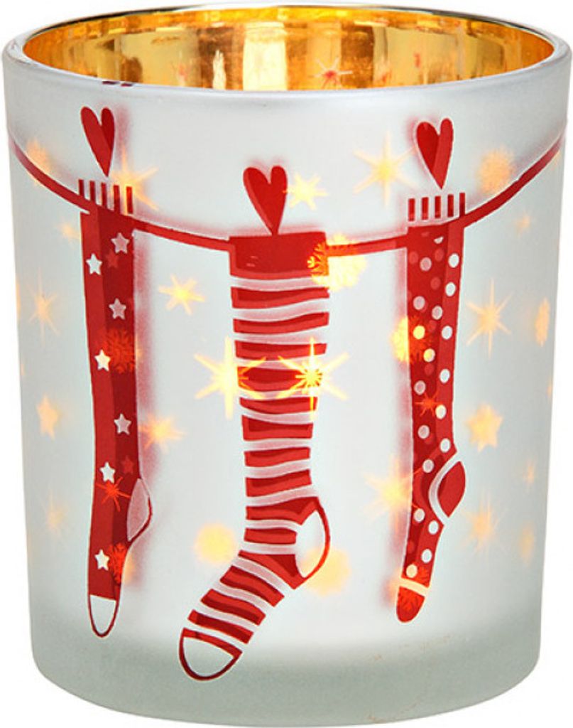 Glaskerzenhalter CHRISTMAS STOCKING 10 cm, weiß Produktbild 