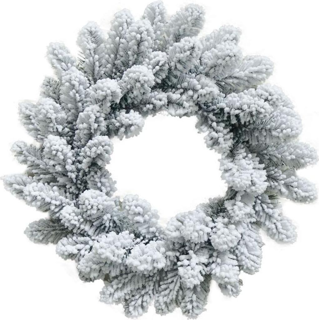 A frosted Christmas wreath on a white background.