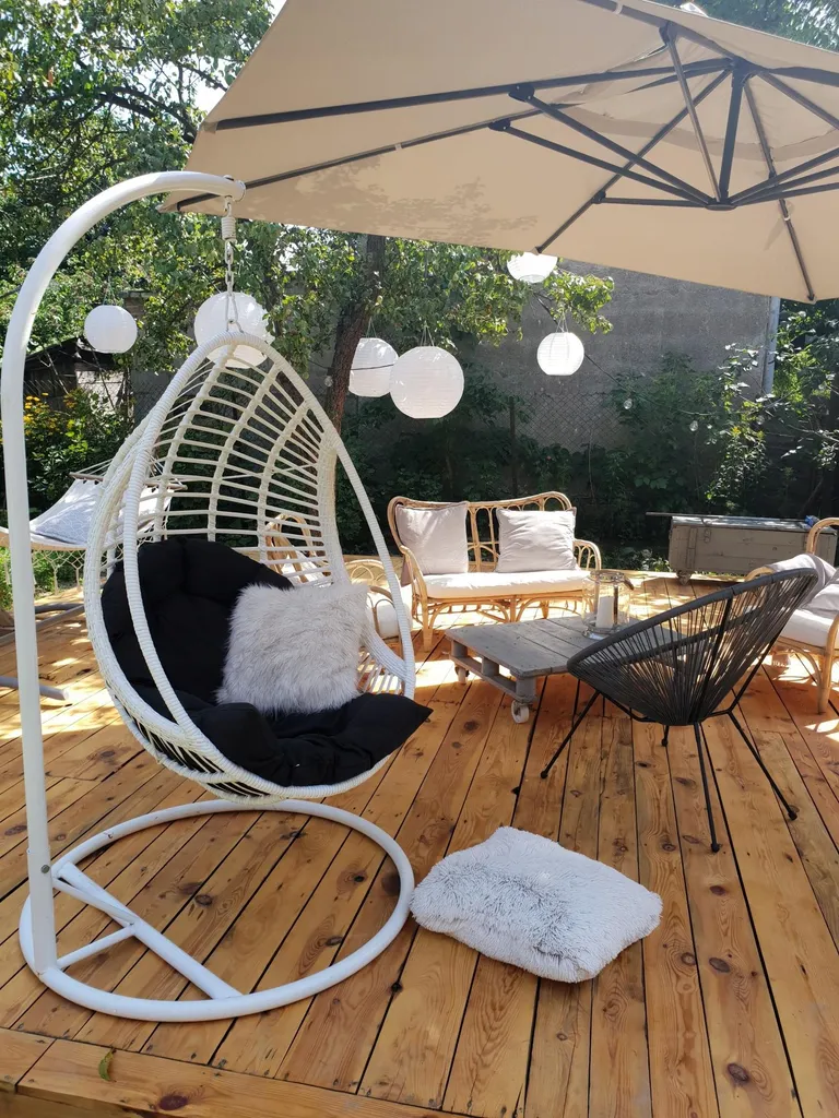 Fauteuil Suspendu Résistant aux Intempéries Cocon Blanc et Coussin Gris - 2