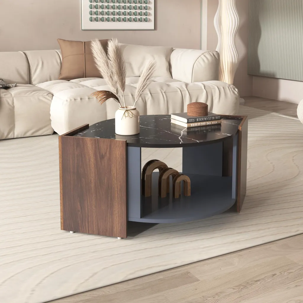 Table Basse de Salon pour Petit Espace avec Rangement et Design Noyer