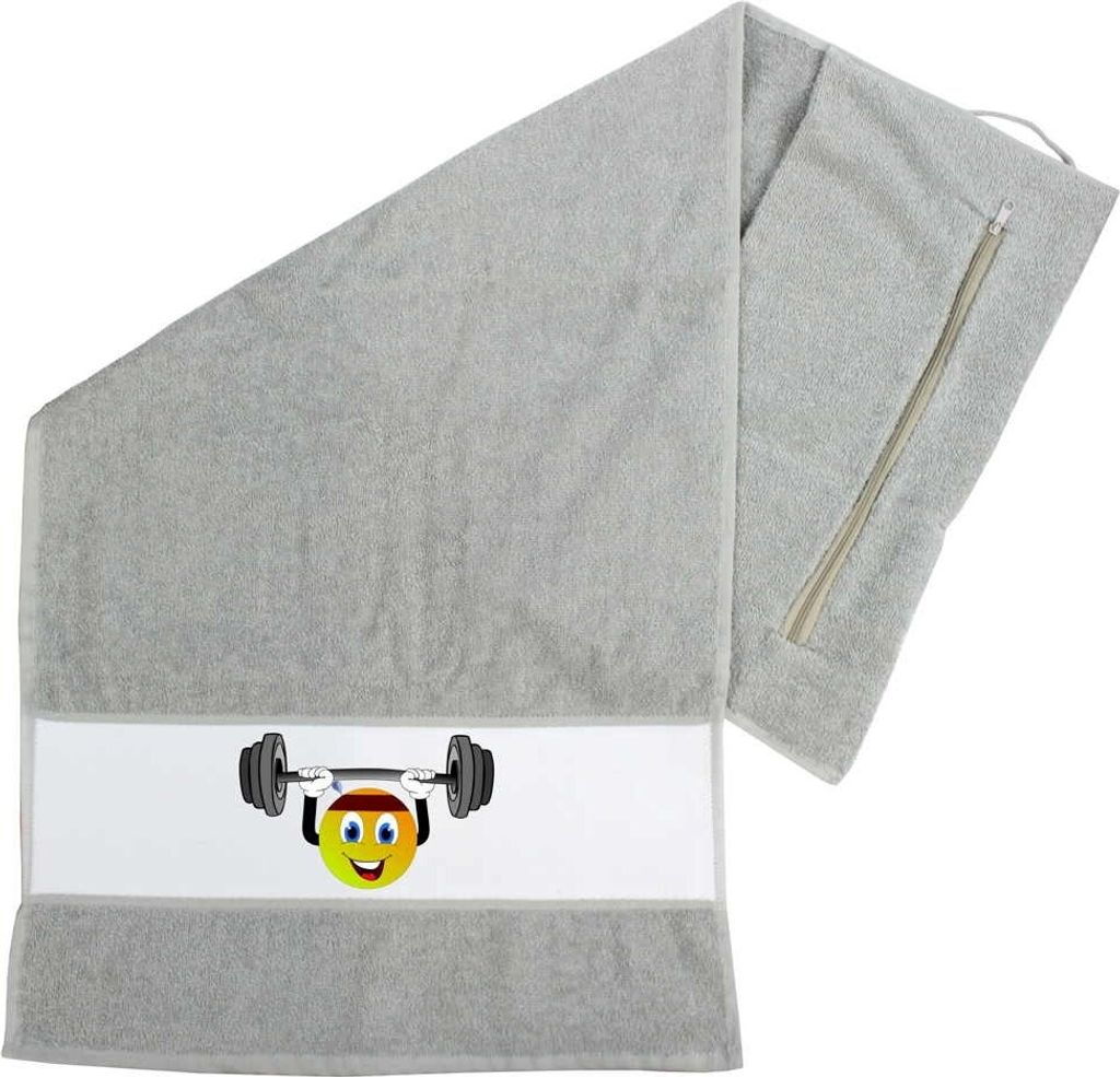Fitnesshandtuch Smiley mit Hantel