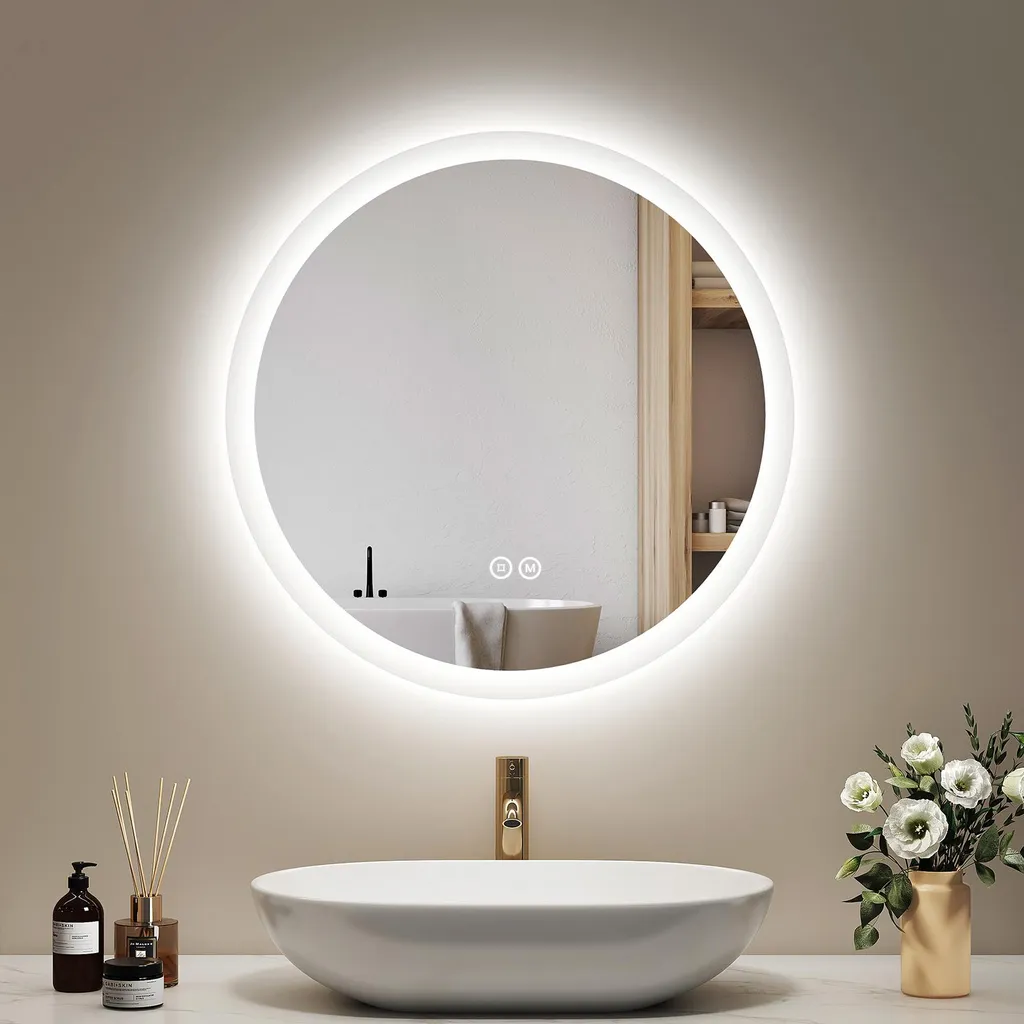 EMKE Specchio rotondo con illuminazione integrata 50 cm, interruttore touch, funzione memoria, luce dimmerabile 3000K/4000K/6500K | Leroy Merlin