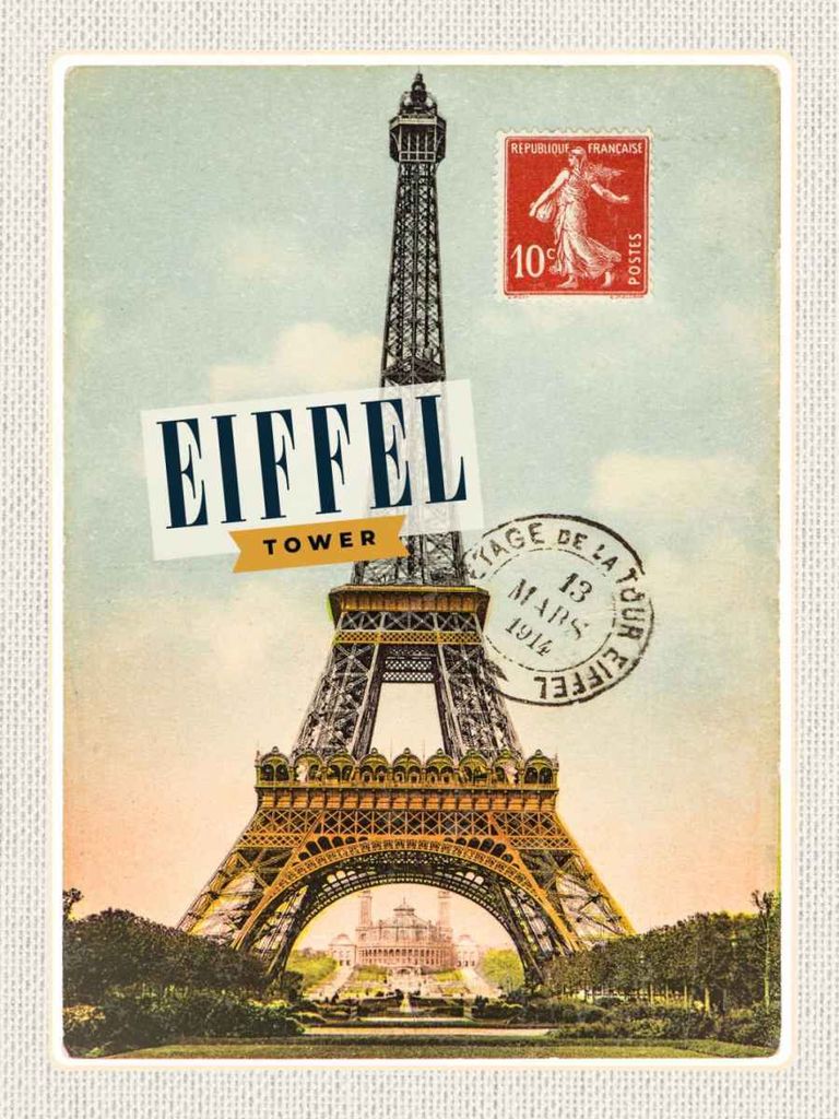vianmo Holzschild 40x30 cm Eifell tower 13 Mars 1914 10c postes Bildmotiv Reisemotiv Europa