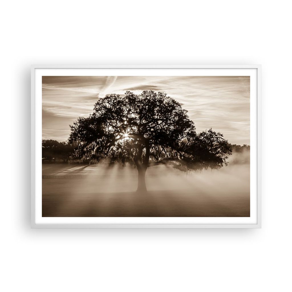 Gerahmtes Poster - Weißer Rahmen - Baum Feld Natur - 100x70 cm - Wand Bild - Wanddeko - Wandbilder - Kunstposter - Wandposter - Bilderrahmen - Bil...