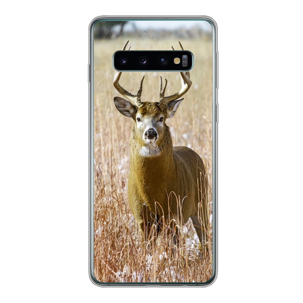MuchoWow Handyhülle Schutzhülle Hülle für Samsung Galaxy S10 Hirsche - Gras - Herbst - Tiere - Natur - Geweih Silikon Softcase Handy Hülle -...