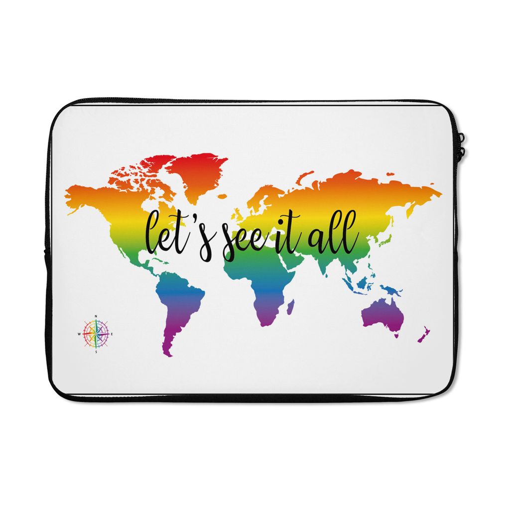 MuchoWow Laptop Hülle 14 ZollWeltkarte - Regenbogen - Kompass Laptoptasche - Laptoptasche - Stoßsicher - Schutzhaube