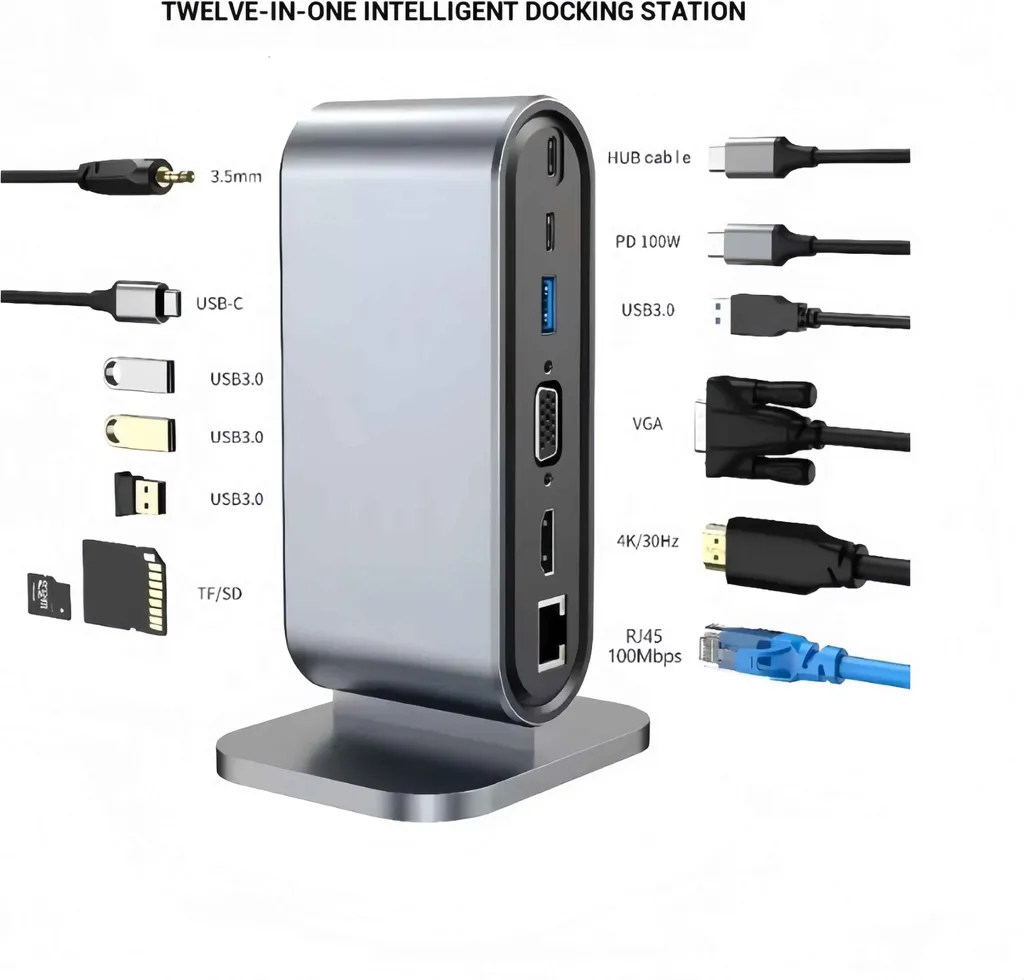Hub USB-C 12 ports avec sortie HDMI 4K pour MacBook et PC de Bureau Pro