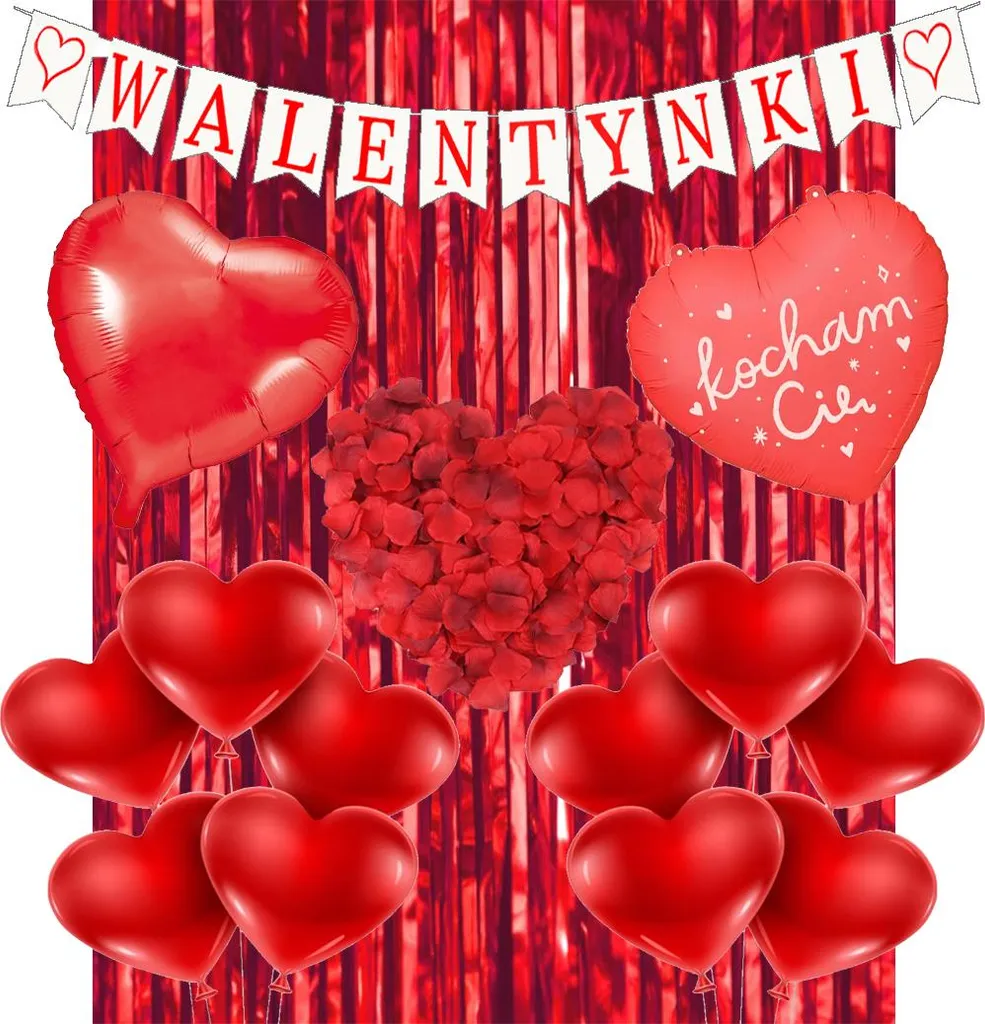 Kit Décoration Saint-Valentin avec Rideaux Scintillants et Ballons Cœur