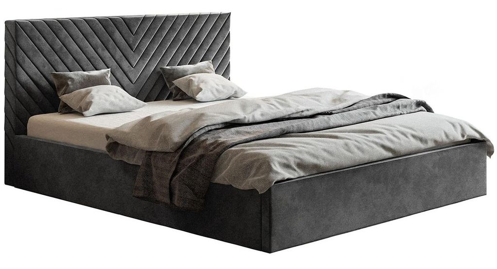 Polsterbett 160x200 cm Loris - Schlafzimmerbett mit Metall-Lattenrost, Bettkasten - Samtstoff Dunkelgrau