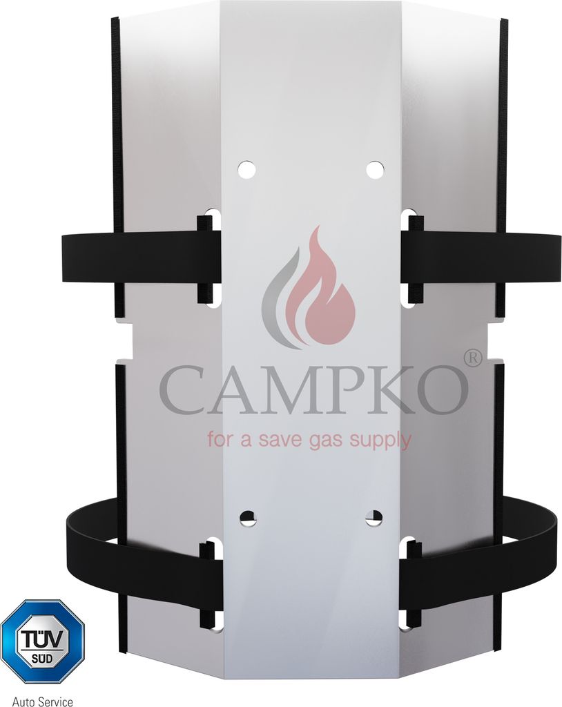 CAMPKO Gasflaschen Halter Set Edelstahl für Ø 300mm Gasflaschen inkl. 2x Spannband + 2x Spannschloss