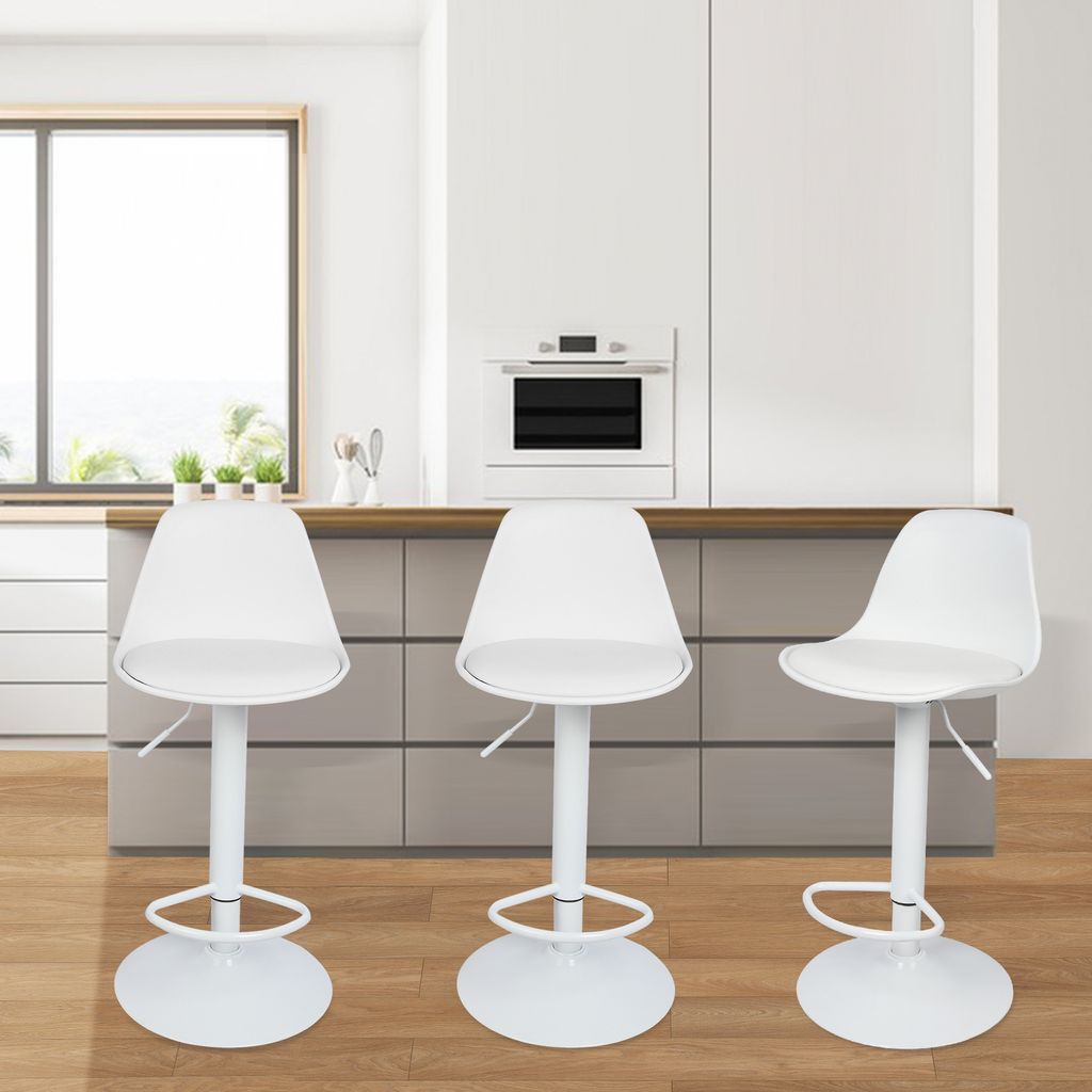 4x Barhocker Tresenhocker,Kunstleder Gepolsterter Barstuhl mit PP Rückenlehne, Höhenverstellbar, Drehbar, Küchenstühle,Weiß (Sitzhöhe 55-75cm)