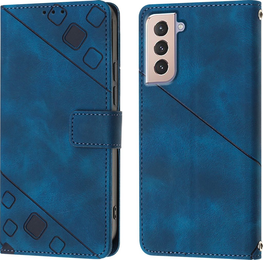 Hülle für Samsung Galaxy S21 Plus 5G Prägung Flip Leder Brieftasche Schutzhülle mit Ständer Blau