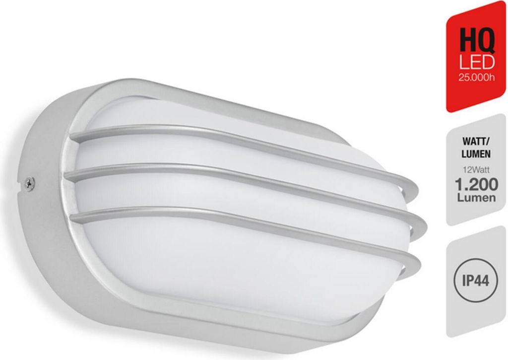 Telefunken LED Außenleuchte Wandlampe Palma Silber IP44 12W 1200lm Neutralweiß 4000K