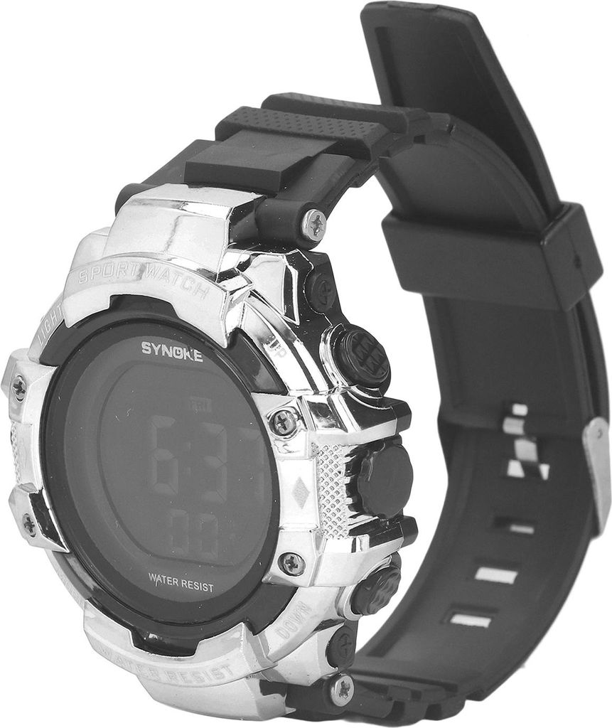 Sportuhr Digitaluhr Großer LED Bildschirm Hintergrundbeleuchtung 5bar Wasserdicht Datum Alarm Chronograph Armbanduhr für Männer Outdoor Silber