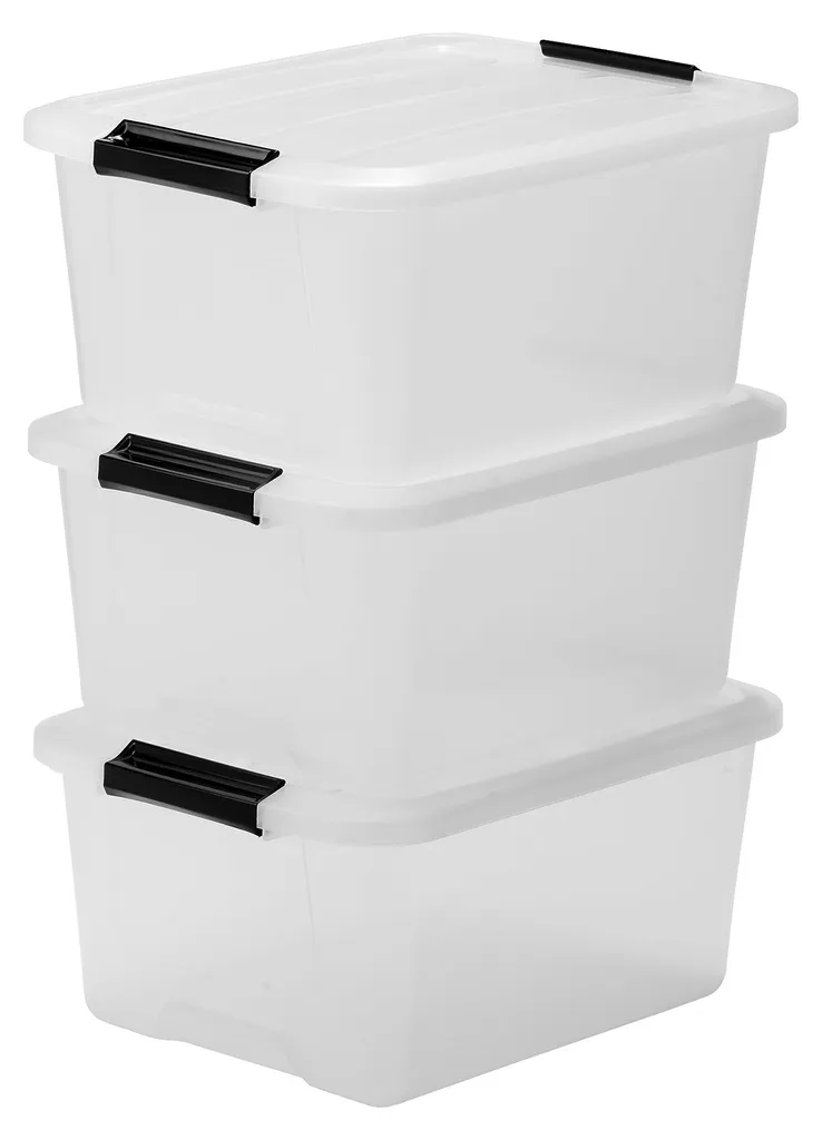 Boîtes de rangement empilables 15 litres avec couvercle à clips - 3 pcs