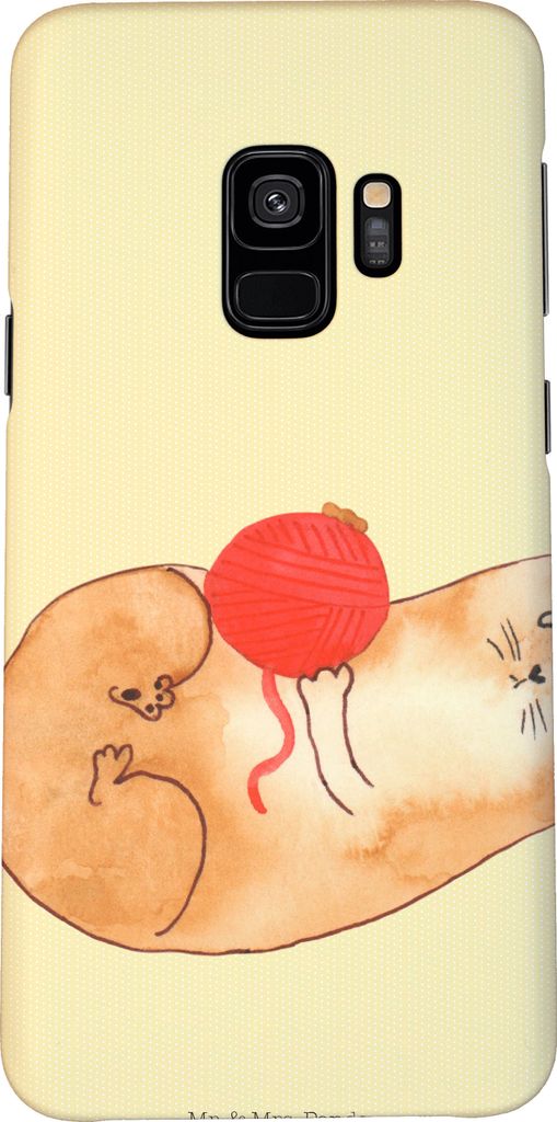 Mr. & Mrs. Panda Samsung Galaxy S9 Handyhülle Katze Wolle - Gelb Pastell - Geschenk, Haustier, Katzen, Hülle, Spielen, Cats, Cat, Spiel, Handy Sc...