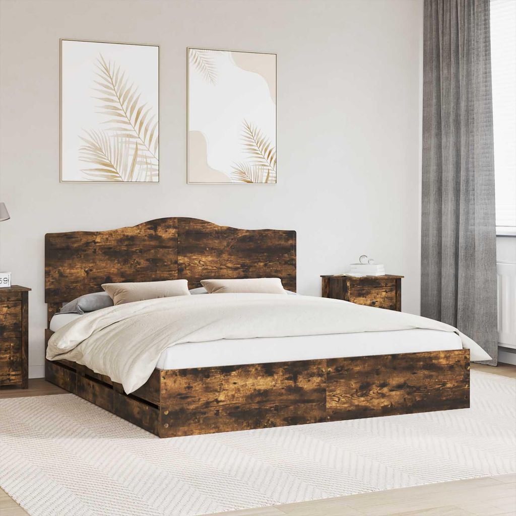 "Schlussverkauf" Doppelbett - Bettgestell 2 PLACES - Geräucherte Eiche 180x200 cm Ingenieurs Holz C5180