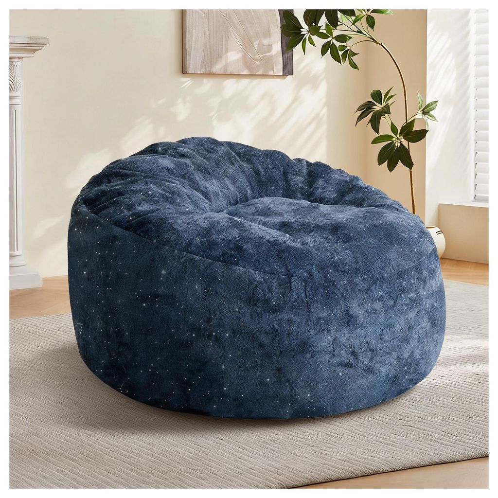 okwish Loungesessel Konturdesign Einzelsitz Gebogene Hochlehne Für Wohnzimmer und Schlafzimmer Flanelloptik Blau