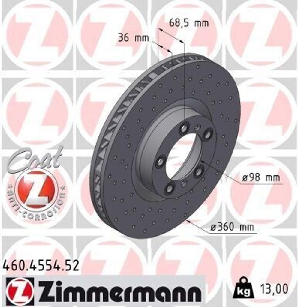 ZIMMERMANN Bremsscheibe Vorne Rechts für AUDI e-tron GT Limousine 360mm 460.4554.52