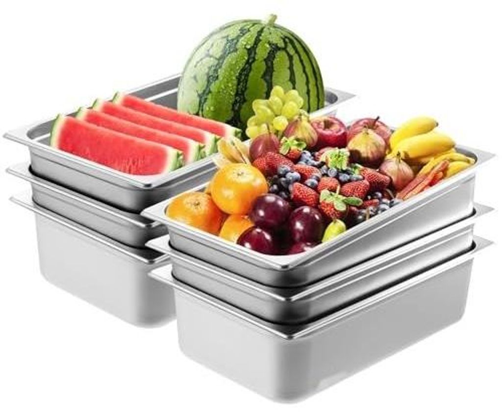 Gastronormbehälter Set - GN 1/1 Speisebehälter 6 Stück - Edelstahl 20,2 l - 53 x 32,7 x 15 cm - Für Buffet & Bain-Marie - Stapelbar - Silber