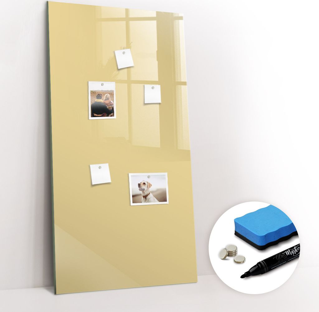 Magnetpinnwand Memoboard - Zubehörsatz - Schwarzer Marker + Schwamm + Magnete - 60 x 120 cm - Creme farben
