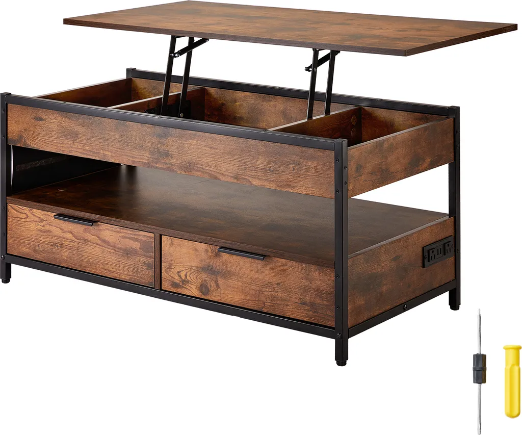 Table Basse de Salon pour Télétravail avec Plateau Relevable et USB