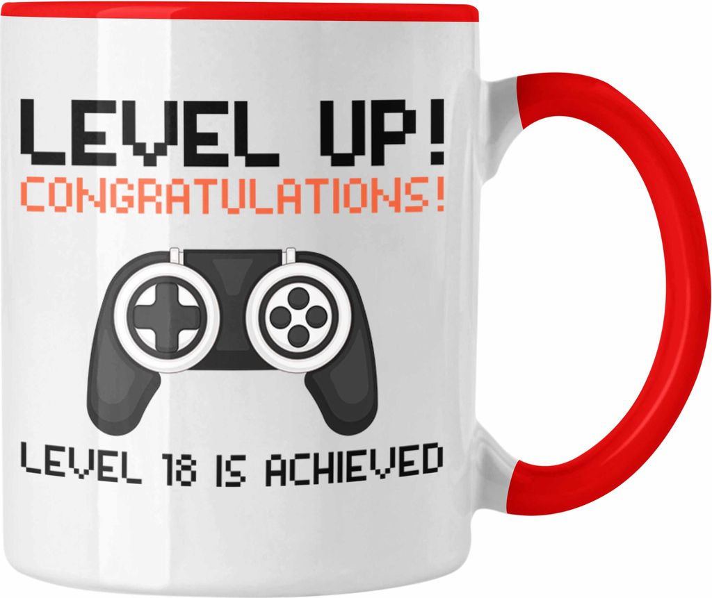 Trendation - 18. Geburtstag Tasse Jungen Jungs Geschenk 18er Geschenkidee 18 Sohn Gamer (Rot)
