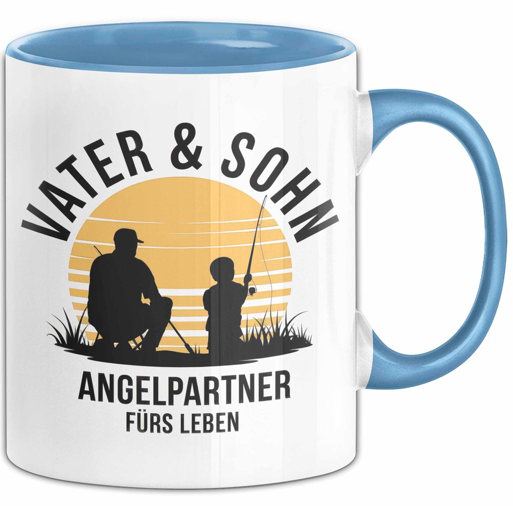 Angeln Fischer Vater Sohn Tasse Becher Geschenk Lustige Geschenkidee Spruch Vater & Sohn Angelpartner Fürs Leben (Blau)