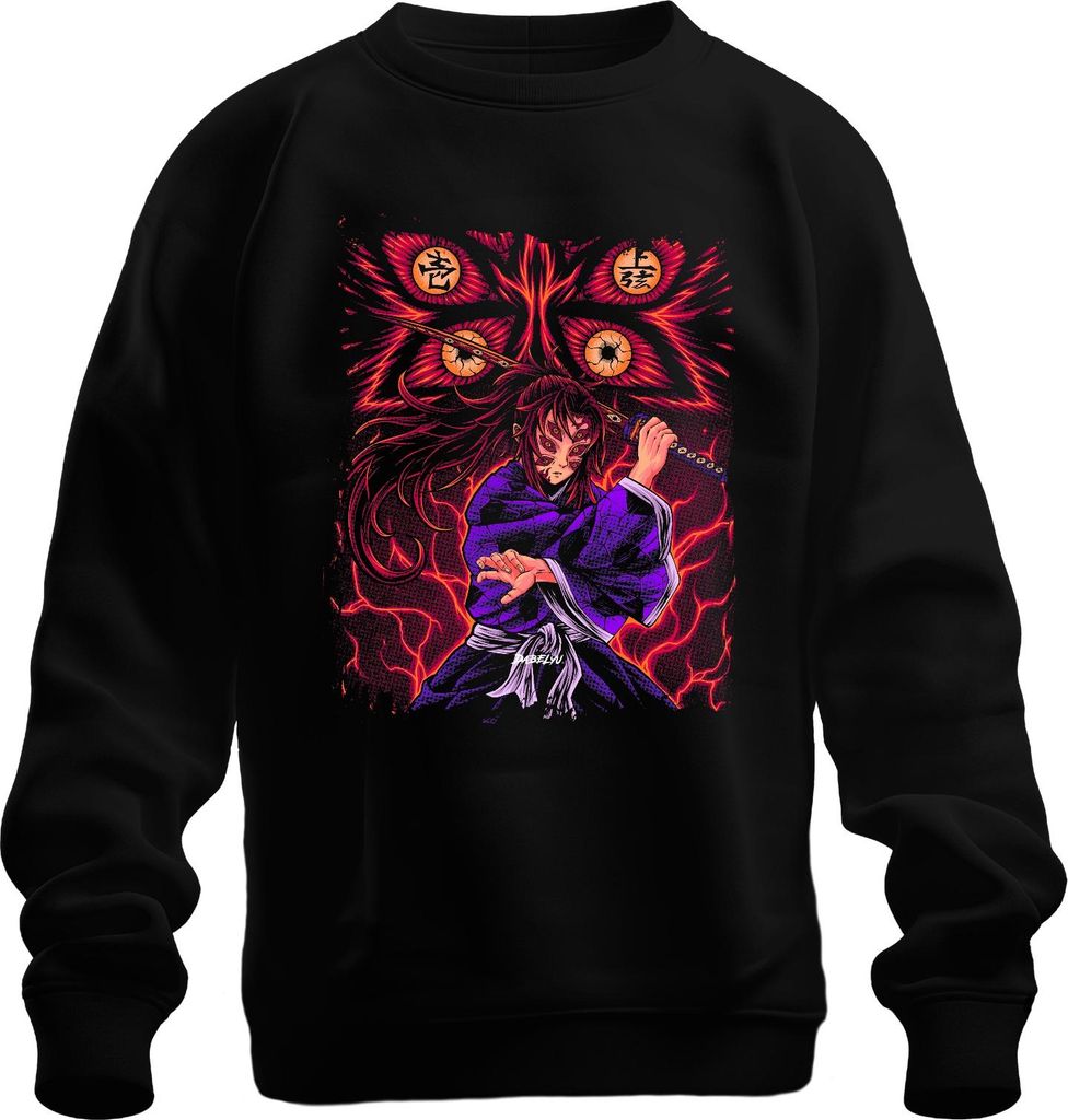 Anime Dämon Schwert Kimono Augen Dämonenjäger düster Geschenk Uni Sweatshirt Pullover, Schwarz, S