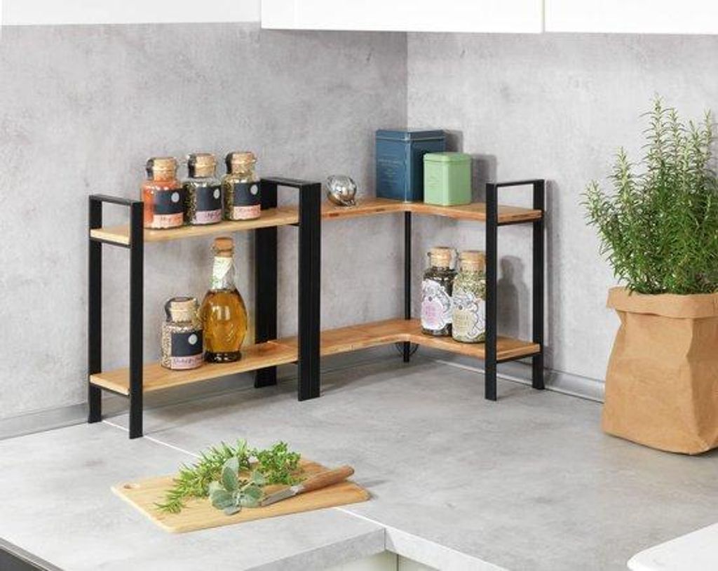 Elegantes Metallregal mit Bambusplatten für Küche