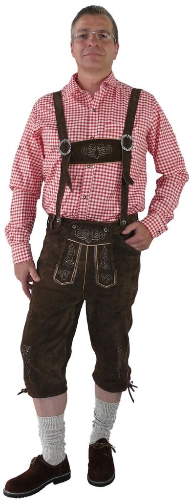 Lederhose Kniebundhose im Trachtenstil mit Träger Produktbild 