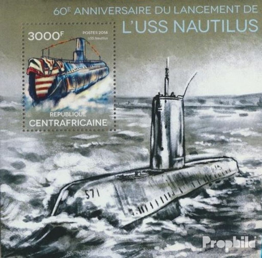 Briefmarken Zentralafrikanische Republik 2014 Mi Block 1182 (kompl. Ausgabe) postfrisch USS Nautilus