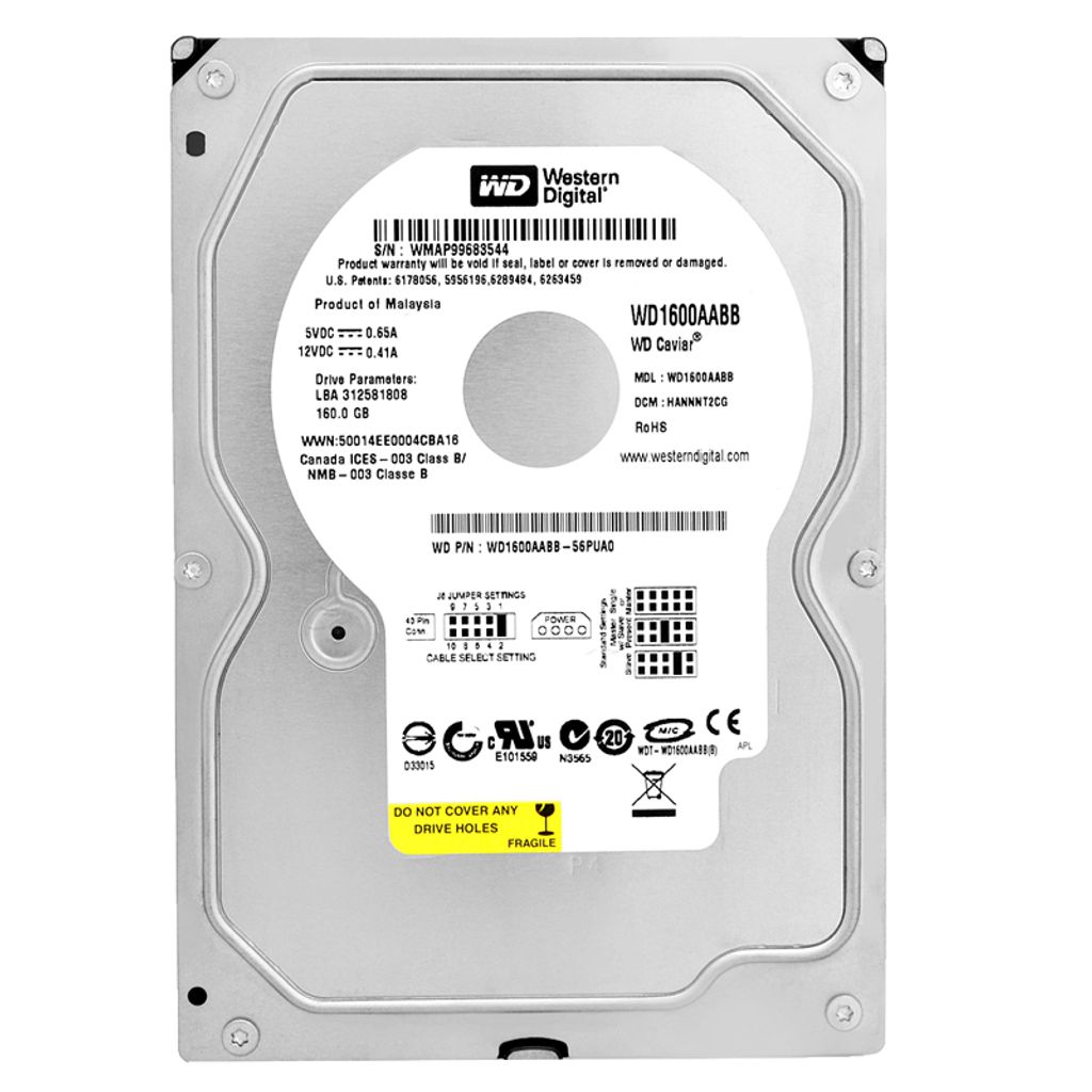 A top-down view of a Western Digital hard drive.