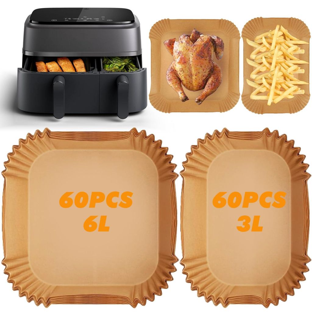 120 Blatt Backpapier für Heißluftfritteusen, kompatibel mit Philips, antihaftbeschichtet, ölbeständig, rechteckig, 6 l/3 l, BPA-frei, Zubehör ...